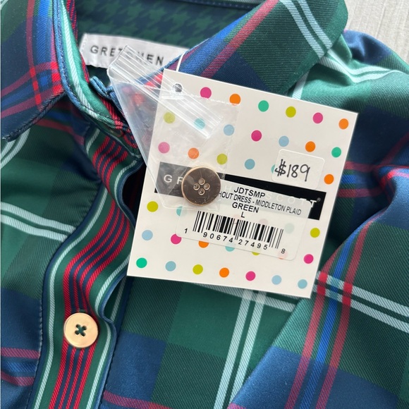 GRETCHEN SCOTT TWIST & SHOUT SCUBA DRESS NWT SIZE LARGE MIDDLETON PLAID GREEN - Picture 9 of 12